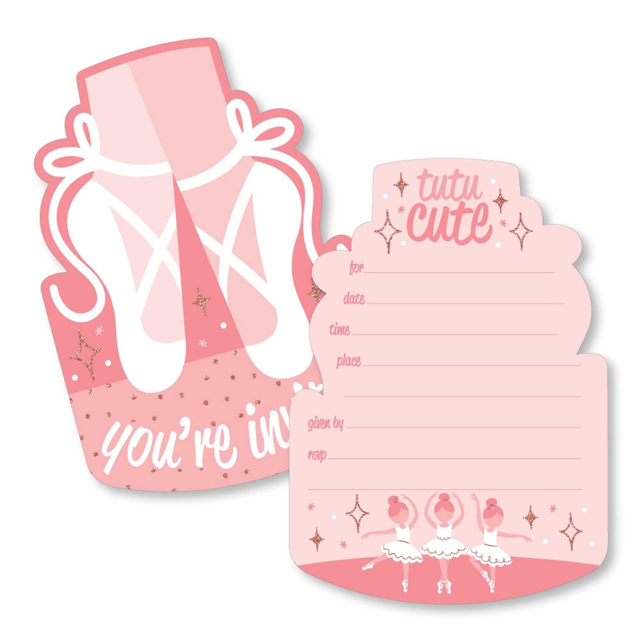 Big Dot of Happiness Tutu Cute Ballerina - Shaped Fill-In Invites - Ballet Birthday Party or Baby Shower Invitation Cards with Envelopes - Set of 12